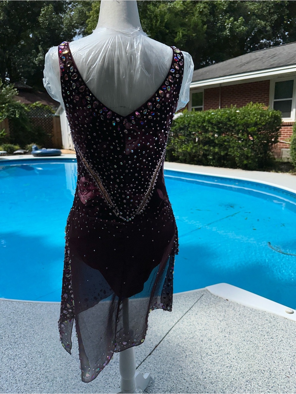 Ballroom dance/Skate dress. Elegant Embellished Velvet Sheath Dress in Deep Plum - Picture 2 of 10